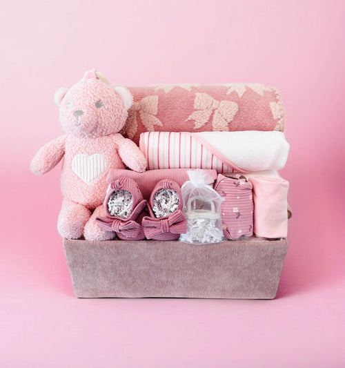 Bear & Bow Baby Girl Gift Set | Unique Baby Shower Gift